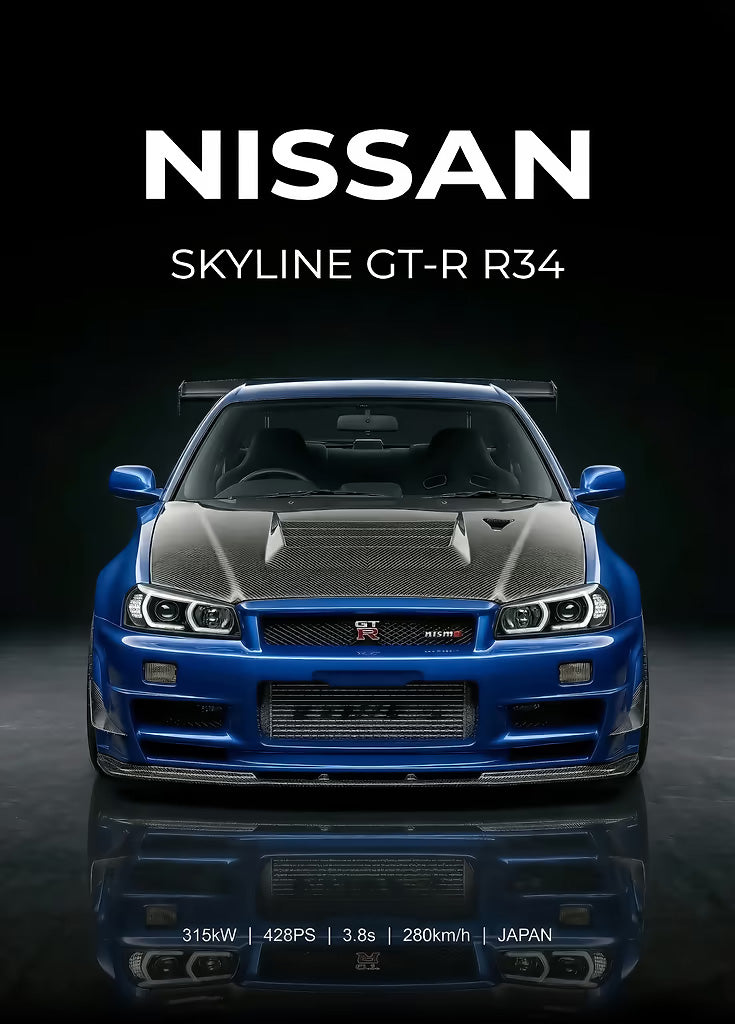 Blue Nissan Skyline metal wall art